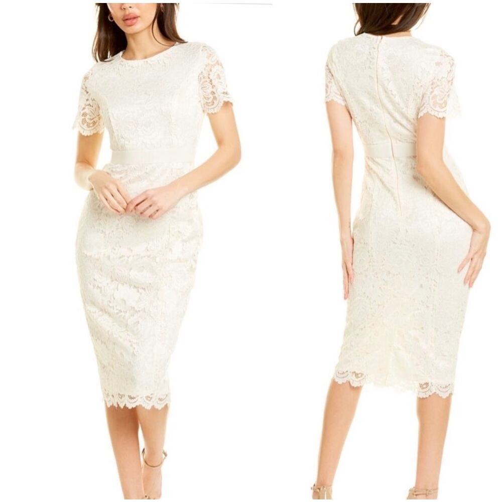 NWT Alexia Admor Delora Ivory Lace Short Sleeve Sheath Dress Size 6